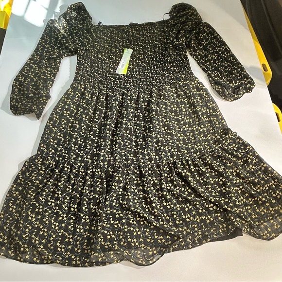 Sam Edelman Dresses & Skirts - NWT Sam Edelman Black Yellow Floral Smocked Long Sleeve Dress Size 14